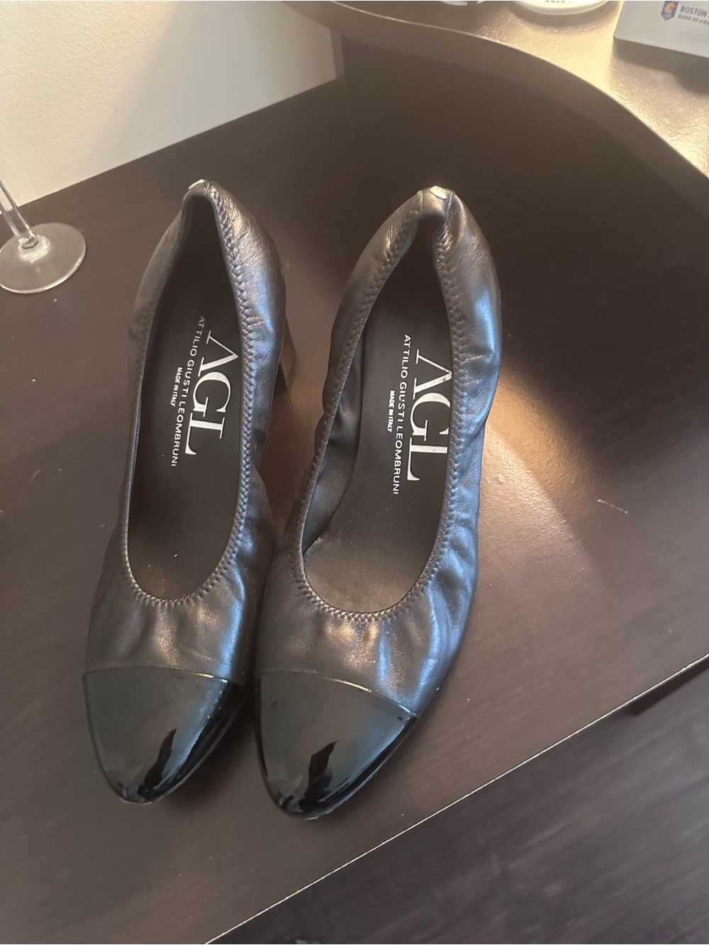 AGL Black Leather Cap-Toe Heels